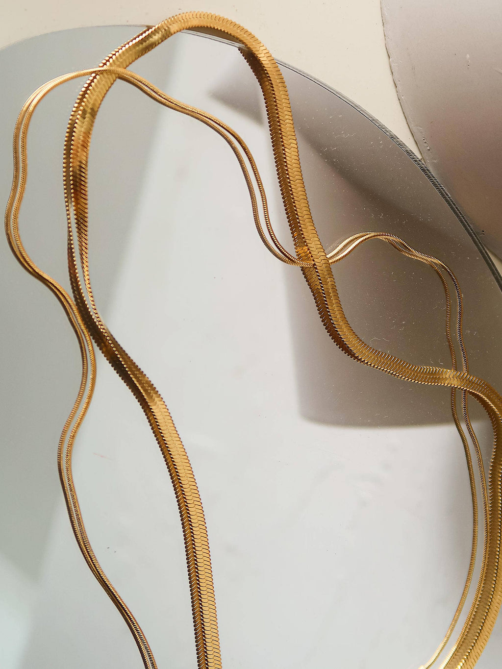 Jean Non-Tarnish Layered Flat Snake Chain Necklace - 18K Gold