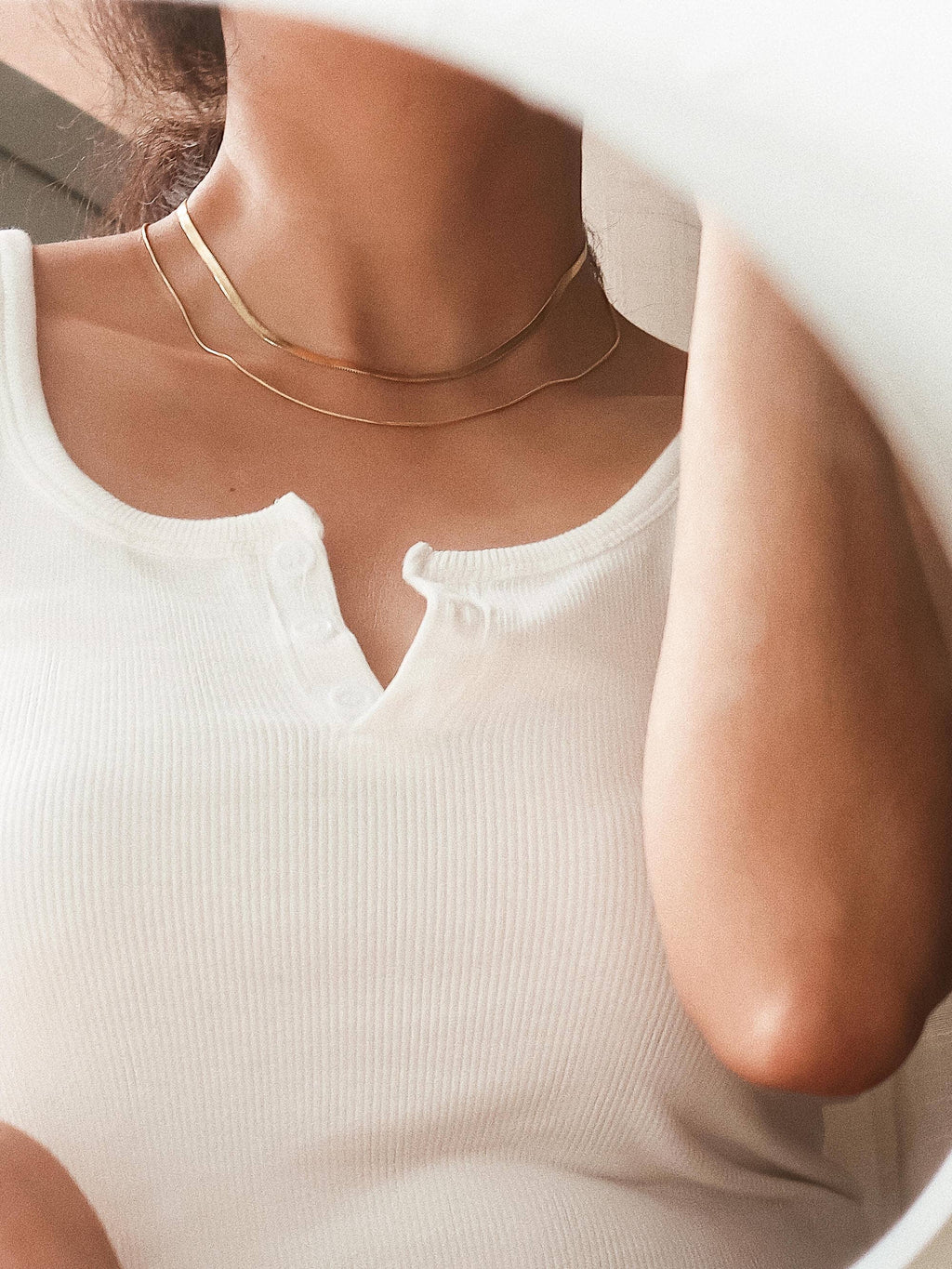 Jean Non-Tarnish Layered Flat Snake Chain Necklace - 18K Gold