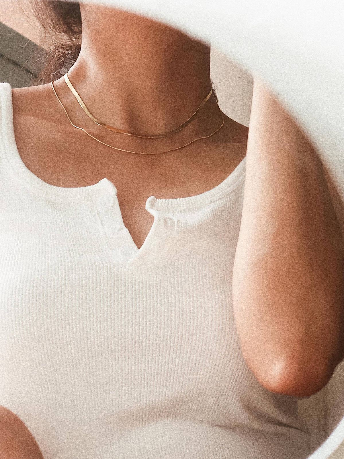 Jean Non-Tarnish Layered Flat Snake Chain Necklace - 18K Gold