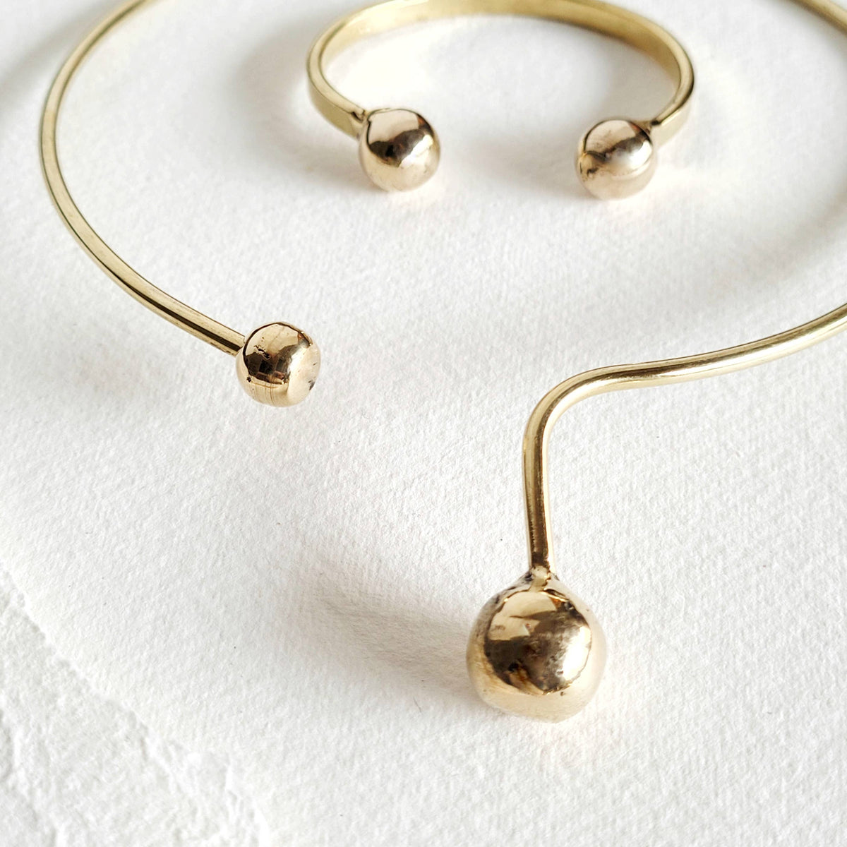 Brass Drop Sphere Collar Necklace Asymmetrical