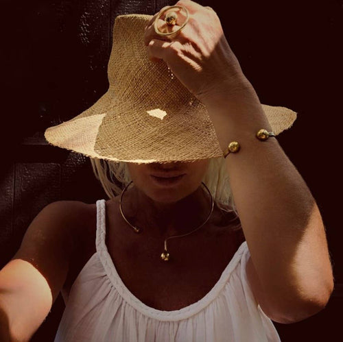 Brass Drop Sphere Collar Necklace Asymmetrical
