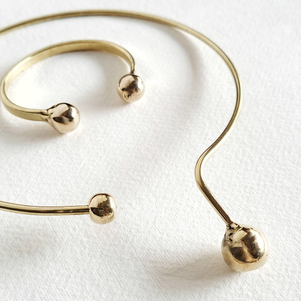 Brass Drop Sphere Collar Necklace Asymmetrical
