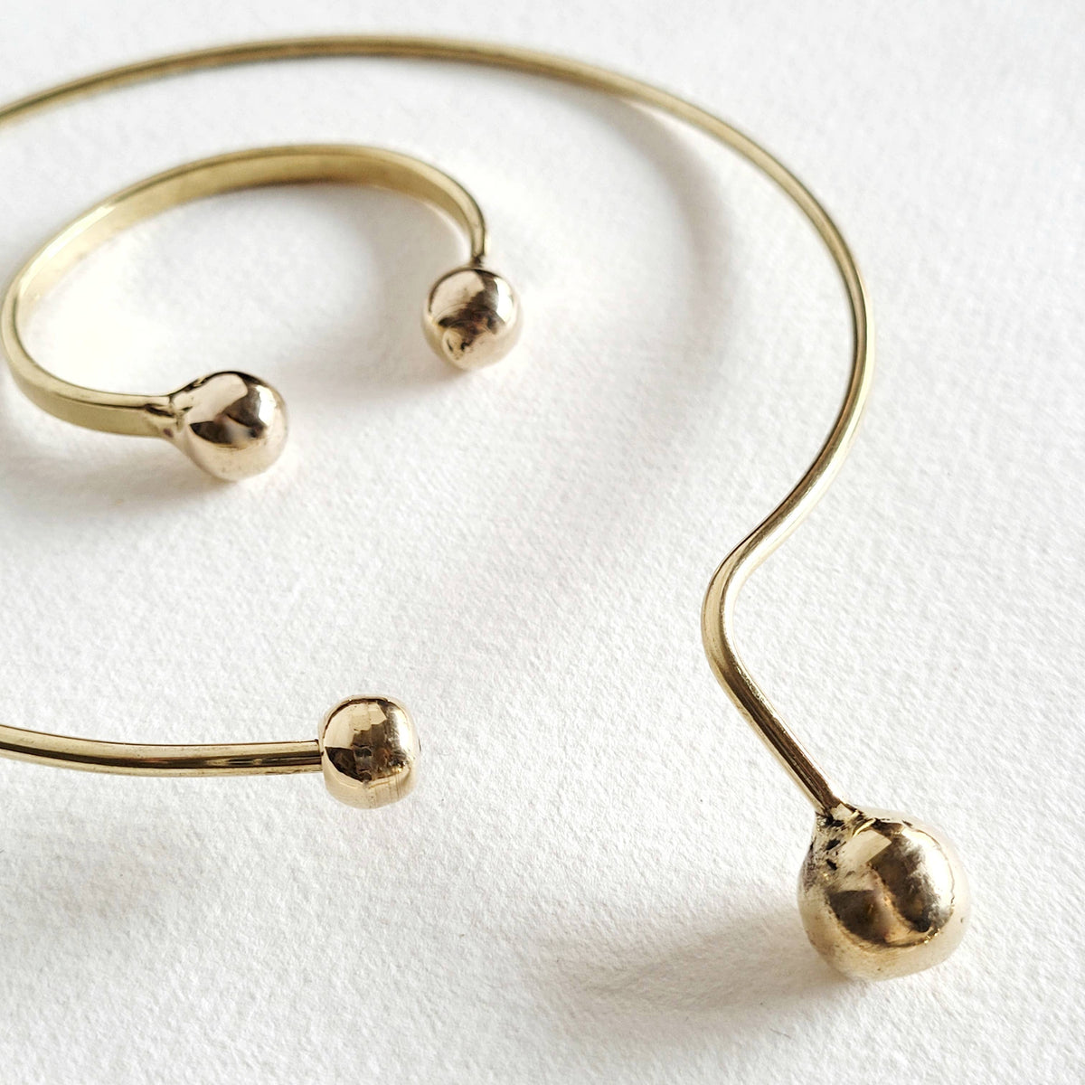 Brass Drop Sphere Collar Necklace Asymmetrical