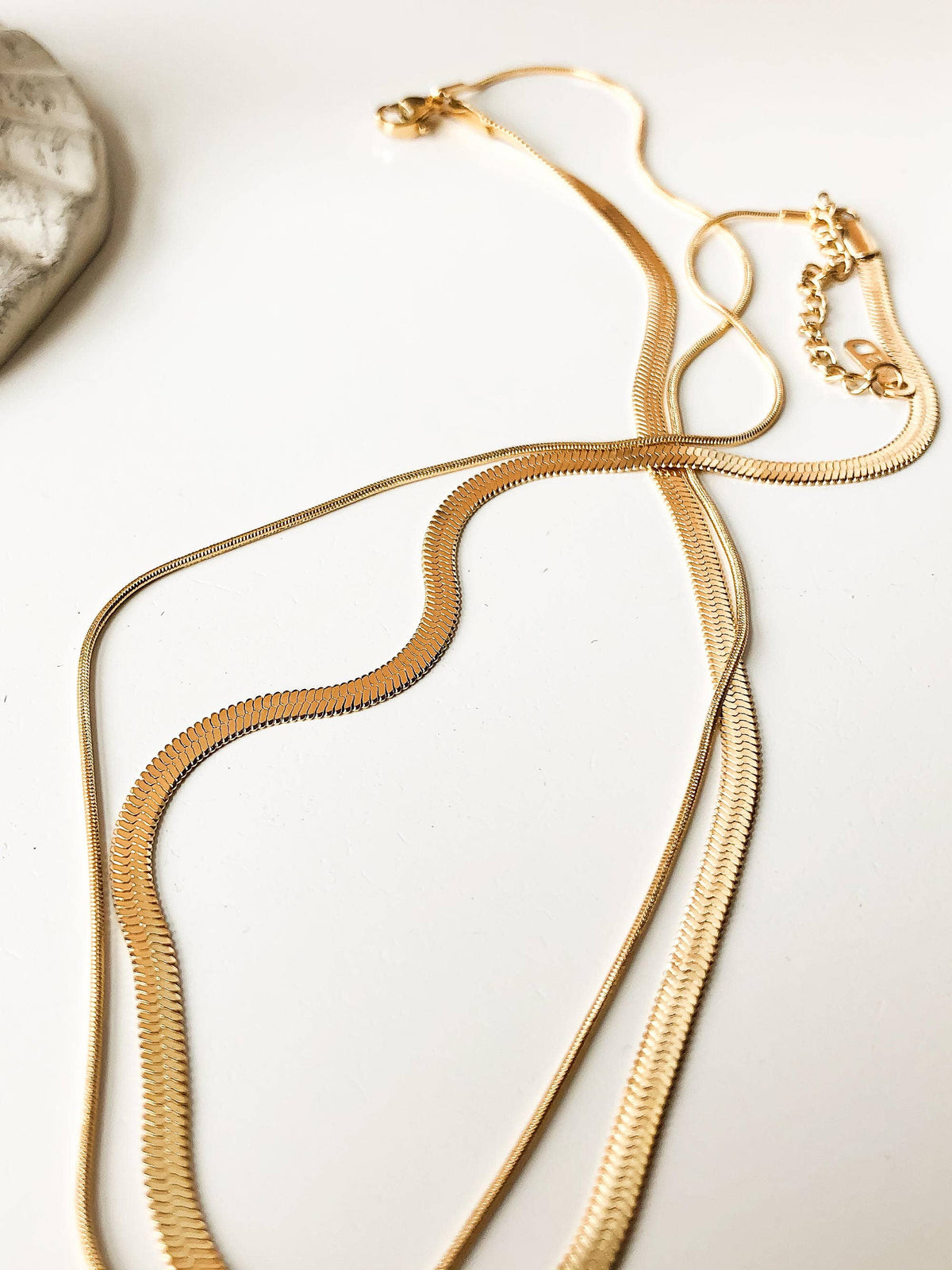 Jean Non-Tarnish Layered Flat Snake Chain Necklace - 18K Gold