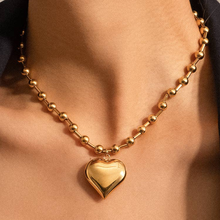Paris 18K Gold Non-Tarnish Large Heart Chain Necklace